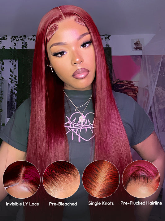 Niki Hair Glueless Pre Plucked Burgundy Hair HD Lace Wigs（ID：30012)