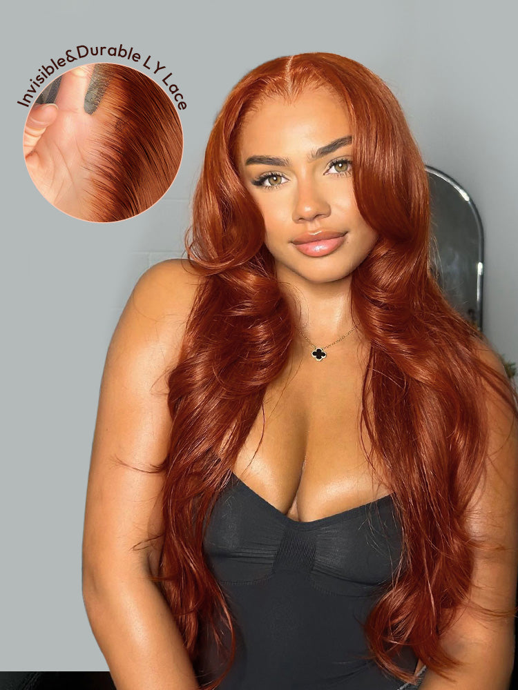NIiki Hair Middle Parting Burnt Orange Color Lace Wigs (50015）