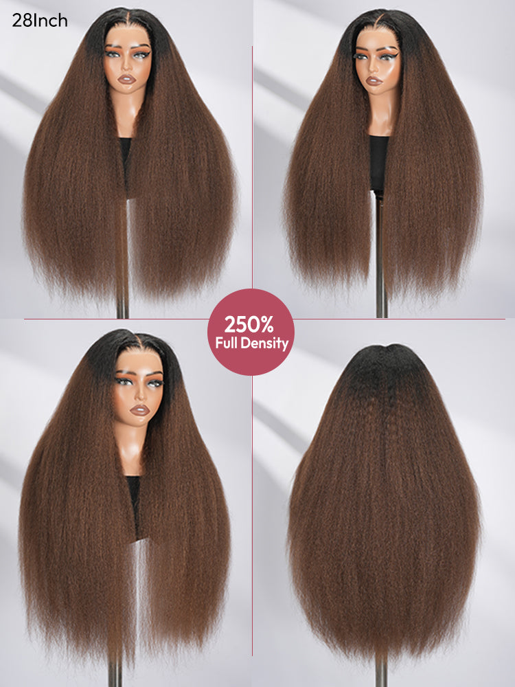 Niki Hair Brown Ombre Yaki Straight HD Lace Wigs（ID：30035）